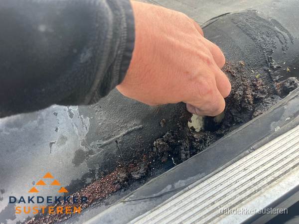 Schade aan bitumen dakbedekking op plat dak in Susteren Schade aan bitumen dakbedekking op plat dak in Susteren